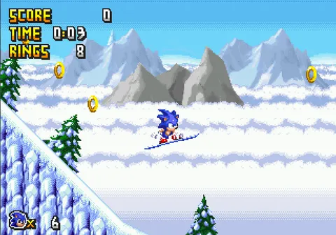 Sonic 3D in 2D - Sonic snowboarding down Diamond Dust Zone