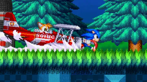 Sonic After the Sequel - Tails flying the Tornado through a night forest