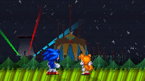 Sonic After the Sequel - nighttime cinematic with laser structures
