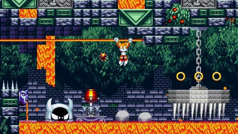 Sonic Megamix Mania - Dark Fortress Zone castle interior with lava and skull enemies