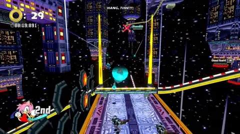 Sonic Battle R - Amy racing through a futuristic night city with neon lights