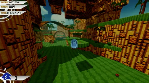 Sonic Encore - Emerald Hill Zone rendered in 3D with open green fields