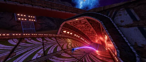 Sonic GT - Sonic speeding through an ornate half-pipe tunnel